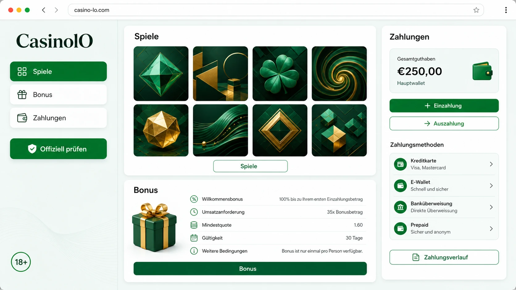 Spiele, Bonus und Zahlungen nur offiziell bewerten